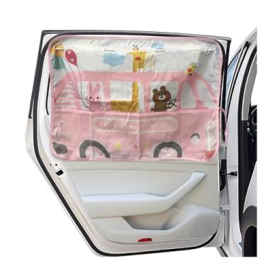 Imagem de Persiana de janela de carro para bebê, cortina blackout para janela de carro com bolsos de armazenamento e 7 ventosas, estampa de desenho animado para janela lateral de carros para proteção solar