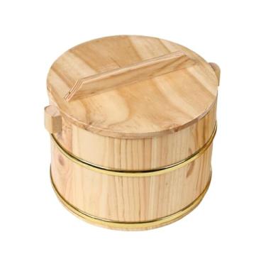 Imagem de Baoblaze Balde de arroz fumegante de madeira, tigela de arroz para sushi, resistente, fácil de limpar, com tampa, tigela redonda de arroz para restaurante, 16cmx16cmx11cm