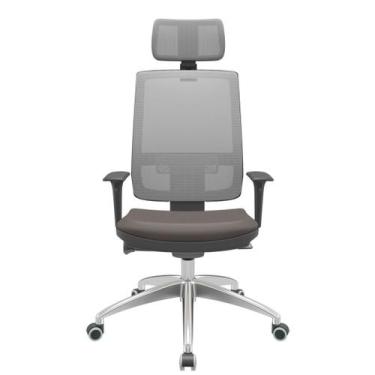 Imagem de Cadeira Office Brizza Tela Cinza Com Encosto Assento Vinil Cafe Autoco