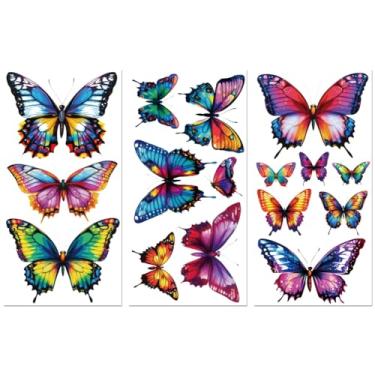 Imagem de Peacoblue Adesivo de transferência para decoração de artesanato de móveis 15 x 30 cm borboleta neon colorida, 3 peças à prova d'água UV DTF para lingerie, baús, gaveta, cômoda, vidro, porcelana