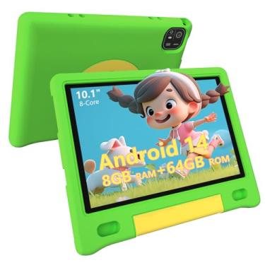Imagem de VCFNXLS Tablet infantil de 10 polegadas, Android 14, 8 GB + 64 GB (1 TB expansível), Octa-Core, tela HD de 1280 × 800, câmeras duplas, bateria de 12 horas, controles parentais, tablet infantil com