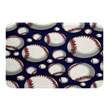 Imagem de Tapete de banheiro antiderrapante de beisebol com tema esportivo, tapete absorvente para tapete de banheiro de microfibra com estampa de bola azul 3D, tapete de banheiro respirável, jogos de beisebol, banheiro, chão, decoração de quarto, 40,64 cm x 60,96 cm