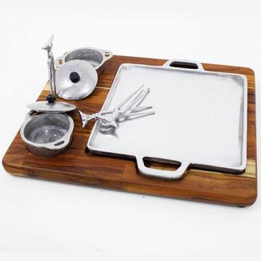 Imagem de Kit Tábua Bifeteira Quadrada 3 Garfinhos e 2 Panelinhas com Tampa Alum