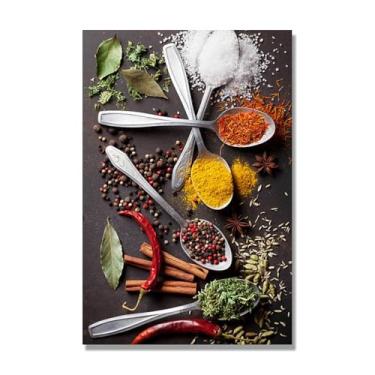 Imagem de NHLDZYH Tela decorativa cozinha, arte vintage especiarias coloridas, arte de parede quadros para sala de estar quarto cozinha. A-24, 70 x 105 cm