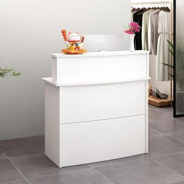 Imagem de Mesa De Recepção Com Balcão, Mesa De Recepção Mesa De Balcão Com Gavetas Com Fechadura, Para Salão De Beleza, Supermercado, Loja De Conveniência, Loja, White+light Walnut, 100cm