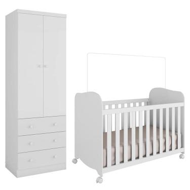 Imagem de Jogo de Quarto Infantil Júnior Guarda Roupa 2 Portas e Berço Uli - Móveis Peroba