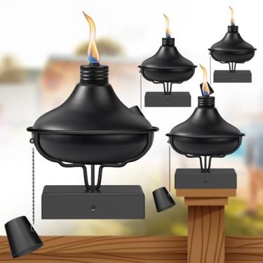 Imagem de SNOGSWOG Pacote com 4 lâmpadas de citronela, lanternas pretas para postes de cerca para ambientes externos, 680 g luz externa para deck de citronela para postes de 10 x 12 x 12 x 15 cm, tocha de