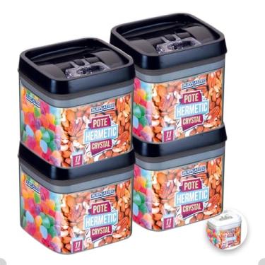 Imagem de Kit Com 4 Potes Herméticos De Acrílico Para Mantimentos Tampa Com Trava 1100Ml (Preto)