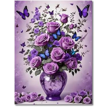 Imagem de Kits de ponto cruz estampado rosa para adultos – Kits de bordado de flores para iniciantes e adultos, kits de ponto cruz contados com dimensões de 11 CT para adultos, artesanato, 30,5 x 40,6 cm