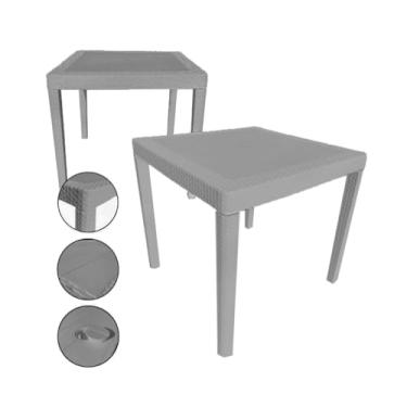 Imagem de Mesa Rattan Retangular – 80x80 4 Lugares Desmontável Plastico Area de Lazer Festas Escola Casa (CINZA)