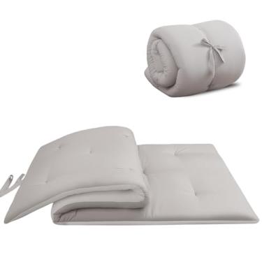 Imagem de Colchão de chão japonês, 100% algodão, 6,3 cm de espessura, dobrável, tapete de tatami, espuma de alta densidade, ideal para conforto e suporte, travesseiro infantil, sofá, cinza, solteiro