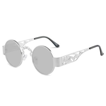 Imagem de VFDHN Óculos de sol rosa da moda feminino redondo de metal uv400 clássico masculino (6)