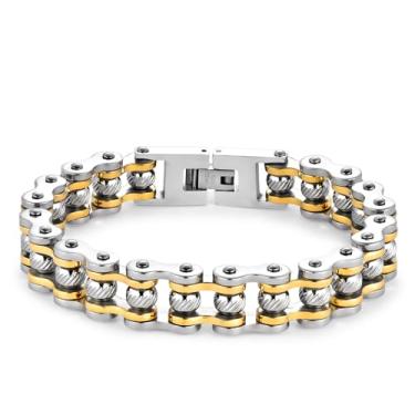 Imagem de LAFATINA Pulseiras masculinas de corrente de bicicleta para dia dos pais, aço inoxidável, pulseira masculina de motociclista, Aço inoxidável, Sem Pedra Preciosa