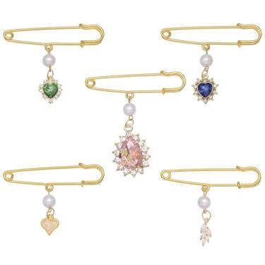 Imagem de CHGCRAFT 5 peças broche de segurança com strass real banhado a ouro 18 quilates broches de liga buquê de casamento charme casaco camisa terno colarinho acessórios para mulheres suéter jaqueta