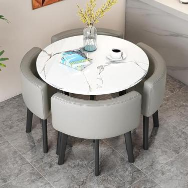 Imagem de Mesa E Cadeiras Da Sala De Jantar Ajustadas Para 4, Tabela Do Clube Da Sala De Recepção Do Escritório, Tabela Quadrada Redonda Da Sala De Conferências D, Yellow+grey+gold, 80cm/31.5in