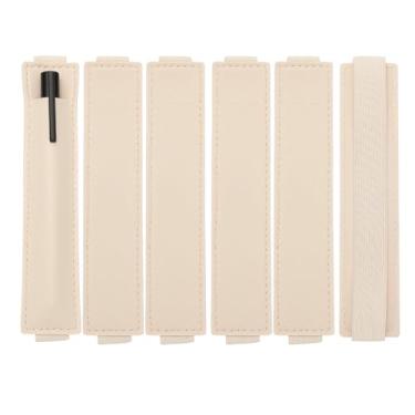 Imagem de PATIKIL 6 peças de suporte elástico para caneta para notebook, suporte ajustável, 1 suporte de caneta de couro PU, bolsa para lápis, para agenda, agenda, livros, bege