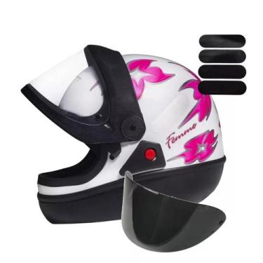 Imagem de Capacete San Marino Femme Branco Mais Viseira Fumê E Adesivo Preto, 56