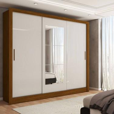 Imagem de Guarda-Roupa Sebastian 3 Portas com Espelho 3 Gavetas Cinamomo/Branco - Panorama Móveis