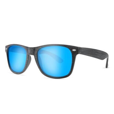 Imagem de UrbanLens Óculos de sol Reader para homens e mulheres, bifocais para leitura sob o sol, óculos de estilo vintage com acabamentos de madeira, Armação preta/lente espelhada azul