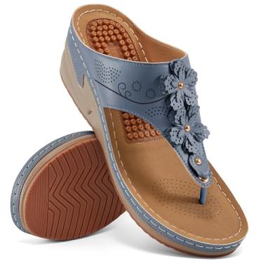 Imagem de HARENCE Sandálias femininas estilosas: confortável palmilha acolchoada caminhada plataforma sapatos verão casual chinelos femininos, Azul, 41