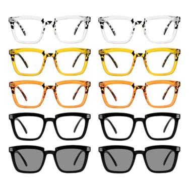 Imagem de Eyekepper Pacote com 5 óculos de leitura para mulheres, inclui óculos de sol de leitura, Pacote com 10 mistos - R2109, +3.25