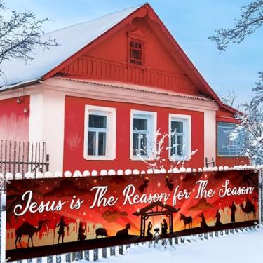 Imagem de Tatuo Faixa de Natal para decoração de Natal religiosa faixa laranja sinal de Jesus banner grande para cerca, jardim, casa, interior, exterior, lembrancinhas de festa de Natal, 280 x 60 cm