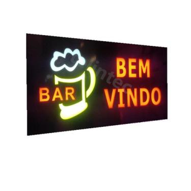 Imagem de painel Placa led letreiro luminoso aviso bem vindo bar  -110v - TLT