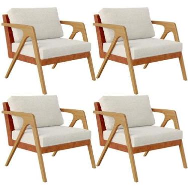 Imagem de Kit 04 Poltronas Pietra material sintético Camel Linho Champagne - BAR