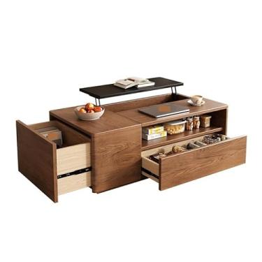 Imagem de URGDWEKJY Mesa central nórdica elevatória mesa de centro madeira estilo retrô móveis sala de estar mesa de chá retangular mesa de quarto