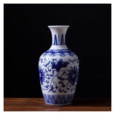 Imagem de ZLASS Vaso de decoração de mesa vintage para decoração de casa vasos de flores de cerâmica para casas antigo tradicional chinês azul e branco vaso de porcelana para decoração de vasos de flores (cor