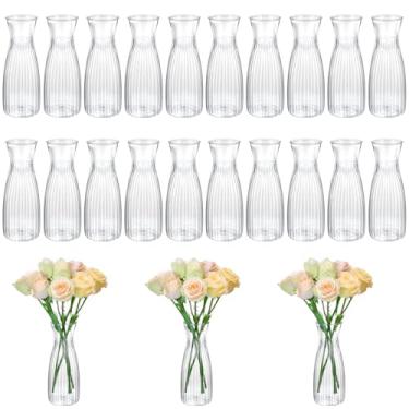 Imagem de 20 peças de vasos de plástico pequenos vasos de plástico, recipiente transparente para flores altura inquebrável, mini vaso floral vintage para decoração de casa, sala de estar, decoração de