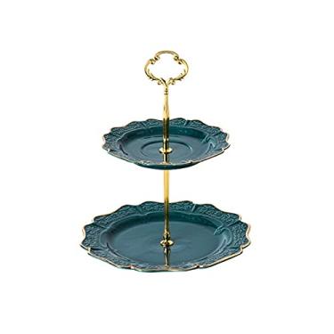 Imagem de Suporte de bolo, exibição de placa de bolo, giratório, suporte de frutas com alça de metal, mesa de sobremesa removível de cerâmica, suporte multiuso para exibição de cupcake, chá da tarde, pastelaria