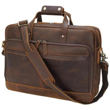 Imagem de Bolsa Carteiro Masculina de Couro Grão Integral para Laptop com 17 Polegadas, Masa Kawa...