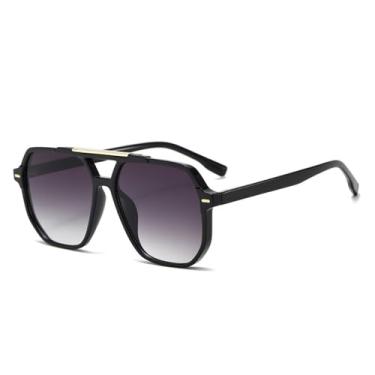 Imagem de Óculos de Sol Femininos com Ponte Dupla e Lentes Gradientes UV400, Rebites e Design Masculino para Esportes ao Ar Livre, Corrida e Ciclismo, Preto e Cinza Gradiente