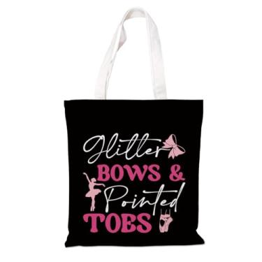 Imagem de Bolsa feminina de lona estética – Laços de glitter e dedos pontiagudos, sacola de algodão para atriz dançarina de balé, bolsas para ensaio de dança de ioga, bolsa de compras de lona reutilizável