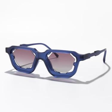 Imagem de Óculos de sol quadrados modernos vazados para mulheres e homens, óculos de sol retrô com armação pequena para dirigir, viajar, praia, atividades ao ar livre, Armação azul fosco/lente marrom gradiente
