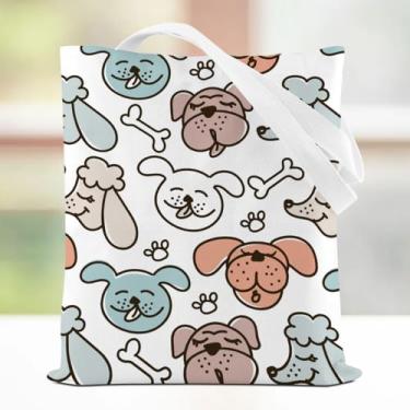 Imagem de Sacola caprichosa para cães, bolsa de ombro reutilizável de lona para compras, férias, trabalho, academia, bolsa de praia portátil de grande capacidade, presente para amantes de cães para mulheres