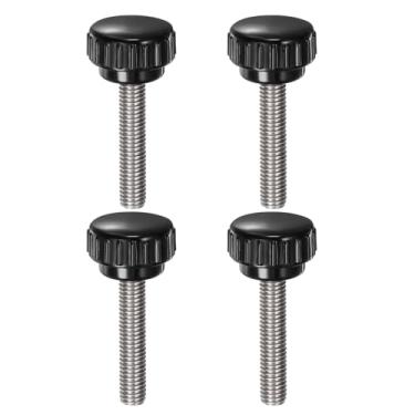Imagem de 4 peças de maçanetas serrilhadas M8 x 40 mm métrico 304 aço inoxidável rosca macho parafuso de polegar no tipo 25 mm cabeça redonda de plástico rosqueado parafuso parafuso de mão botões preto