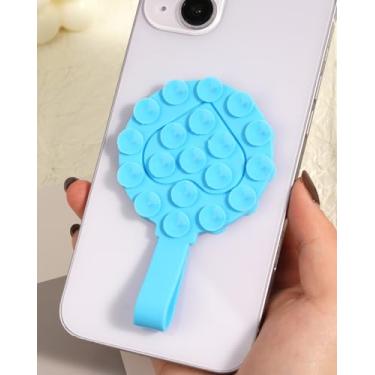 Imagem de Suporte de capa de telefone com sucção de silicone, adesivo removível e reutilizável, acessório de telefone para iPhone e Android, suporte de telefone espelhado, vídeos, aderência adesiva (azul)