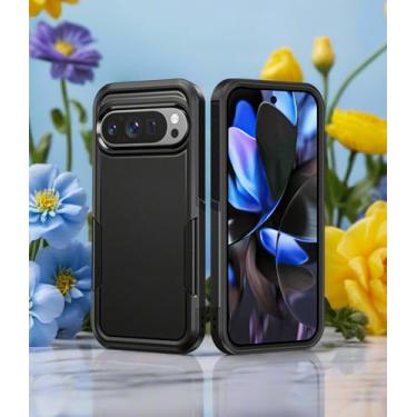 Imagem de Capa para celular Google Pixel 9/9 Pro, capa protetora de camada dupla à prova de choque, proteção à prova de quedas de grau militar, capas rígidas rígidas híbridas com textura fosca, preta