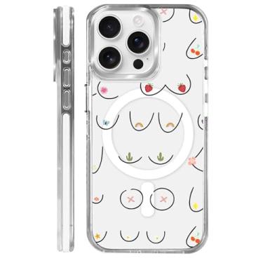 Imagem de MQJCYB Capa magnética para iPhone 15 Pro com design em base transparente, compatível com MagSafe, capa protetora fina de TPU macio, capa de telefone feminina e feminina, sexy, exclusivo, cacto de