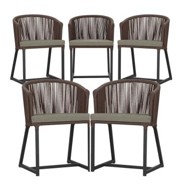Imagem de 5 Cadeiras De Jantar Noronha Preta Corda Náutica E8 Trama Marrom