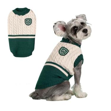 Imagem de COOHAMS Suéter de cachorro pequeno, moletom de malha de inverno para animais de estimação e gatinhos, roupas de filhote para chihuahua, dachshund, yorkie, francês, galgo italiano (verde escolar grande