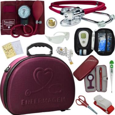 Imagem de Kit Enfermagem Maleta Exclusia Top Estagio Estetoscopio Aparelho De Pr