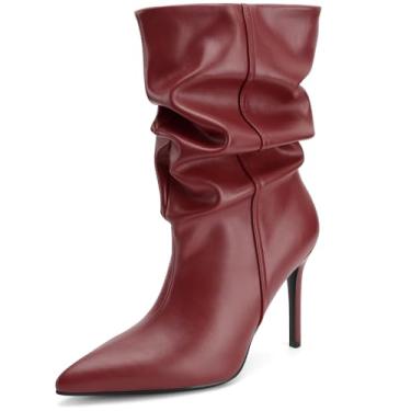 Imagem de Perisis Botas femininas de cano médio despojadas, salto alto, bico fino, botas confortáveis para outono e inverno, Poliuretano borgonha, 44