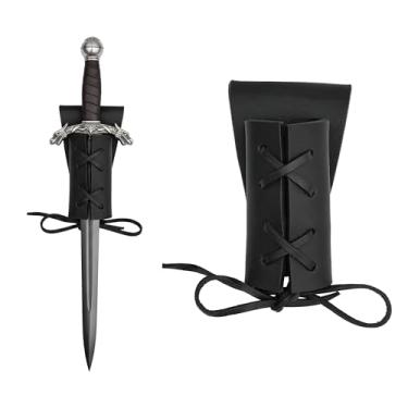 Imagem de Lord of Battles Sapo de machado de couro genuíno medieval | Coldre para machado com passador de cinto | Suporte de cintura para machados, ferramentas (coldre com adaga - preto)