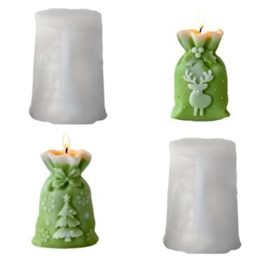 Imagem de Molde de velas de Natal, 2 peças de moldes de silicone em forma de bolsa de presente para enfeites de Natal para artesanato faça você mesmo, decoração de mesa de casa