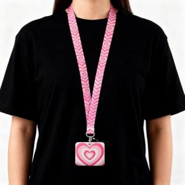 Imagem de 1 suporte de cartão em forma de coração em forma de coração, suporte de cartão rígido, crachá de trabalho, alça para pendurar para facilitar o transporte