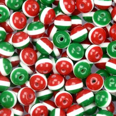 Imagem de 500 peças de contas de Natal para fabricação de joias - Pulseira faça você mesmo de contas de riscas de resina, colar, kit de brincos - suprimentos de enfeite de artesanato de Natal (vermelho, verde