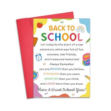 Imagem de Cartão de volta às aulas para estudantes, material escolar de 1ª série para meninos e meninas, Back to SCH-ool Supplies jardim de infância, 1º 3º 5º 7º 8º ano Back to SCH-ool Supp-Lies, First Day of